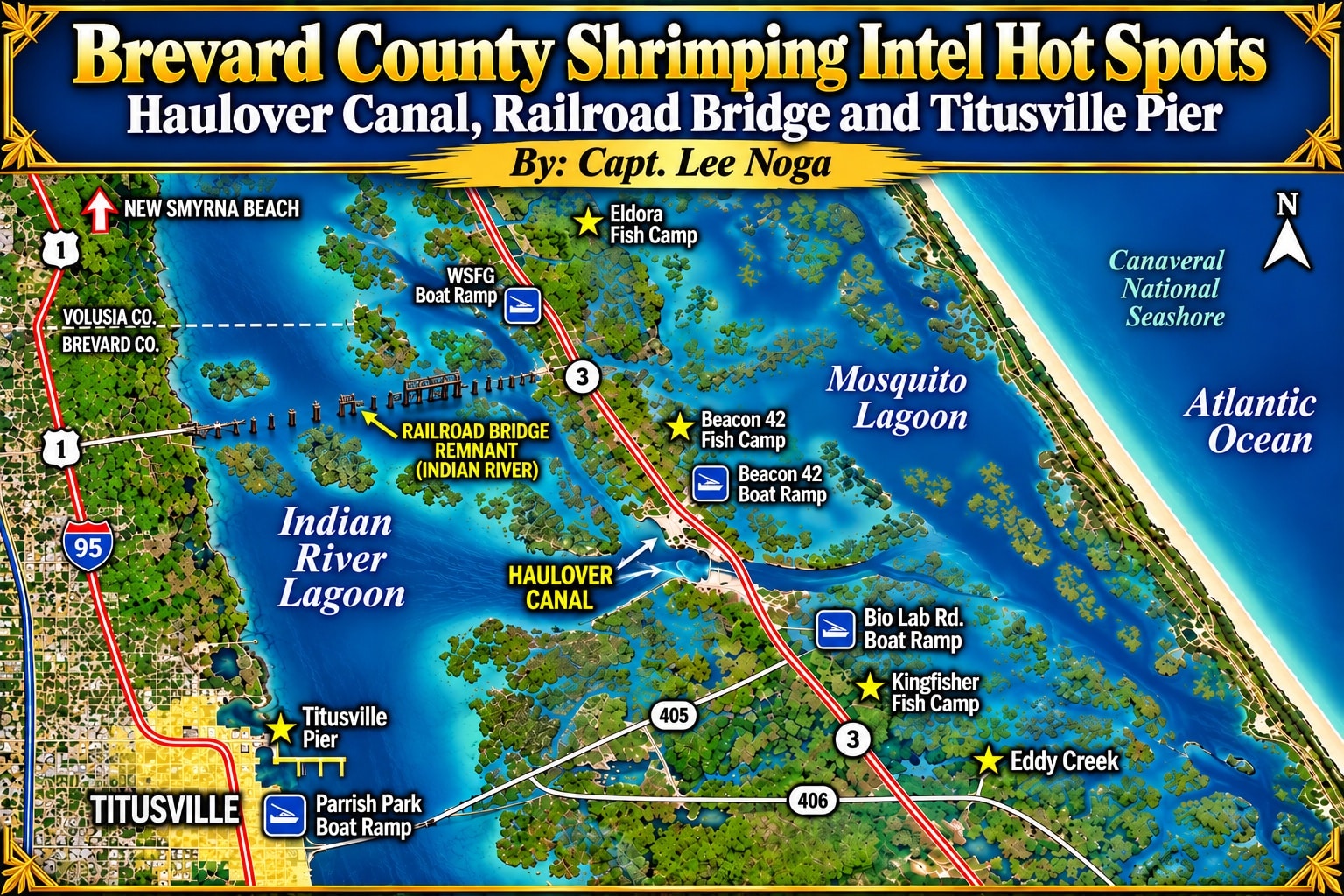 Brevard County hotspots Titusville Pier, Haulover Canal and Railroad Bridge